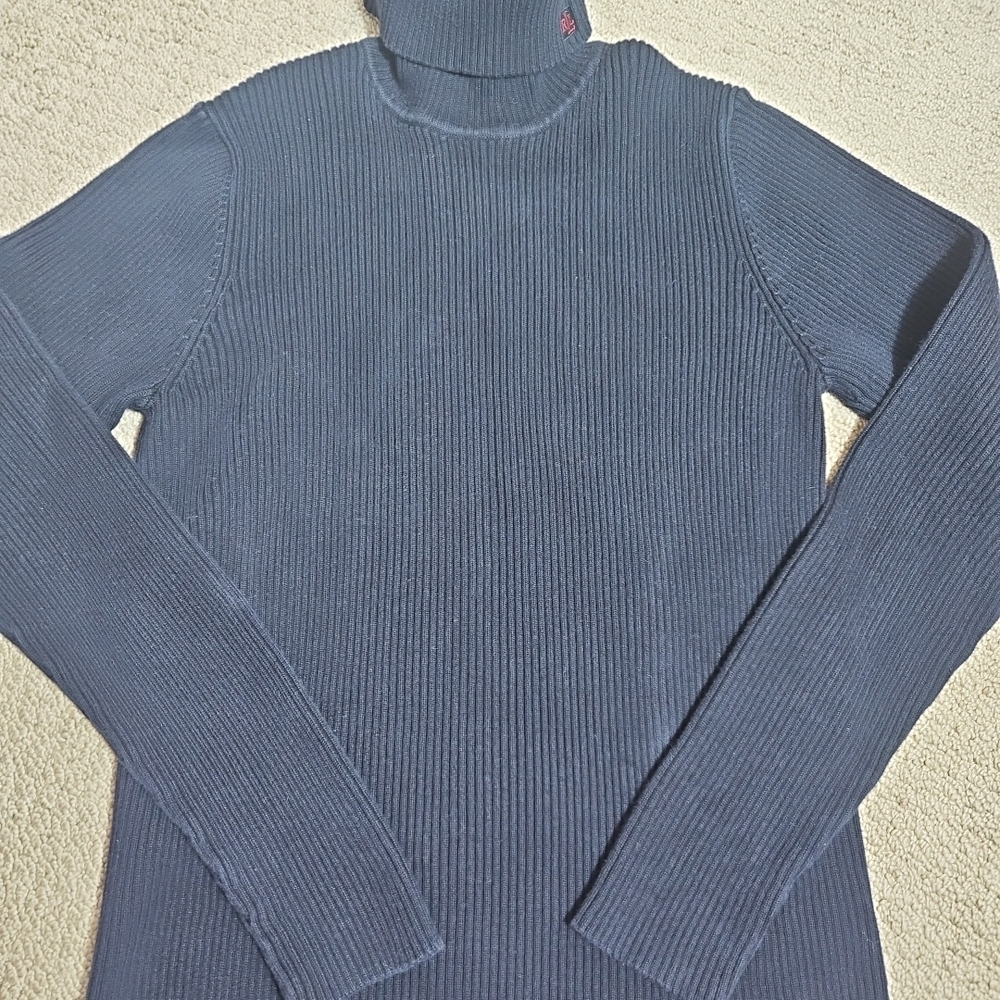 Lauren Ralph Lauren Women’s Navy Ribbed Turtleneck Sweater 100% Cotton M (0115)